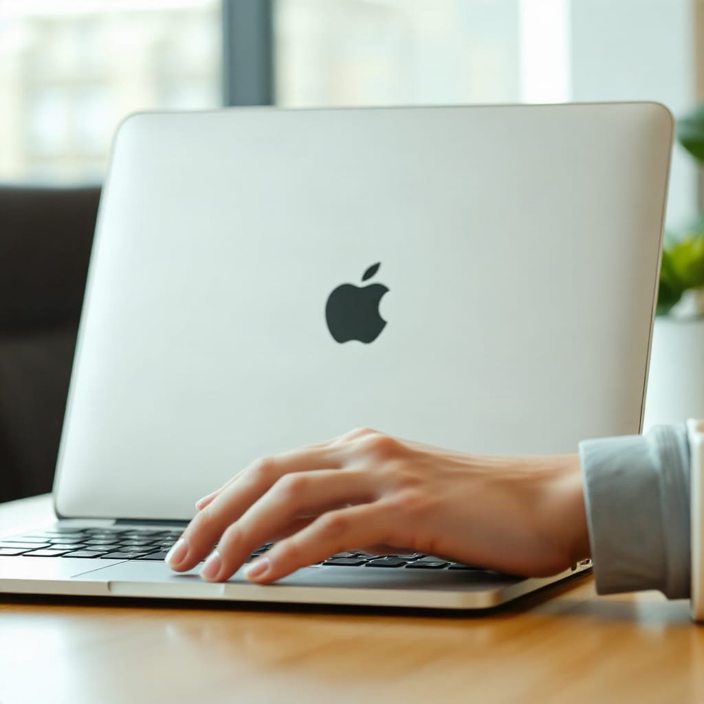A person's hand resting on a keyboard beside a closed laptop.